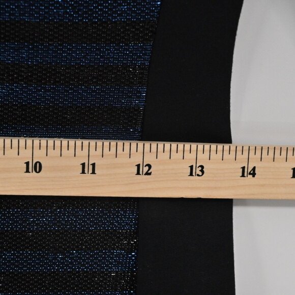 TRINA TURK‎ Dress Womens Sz 6 Metallic Black Blue Stripe Scoop Neck Mini Sweater - Picture 13 of 13